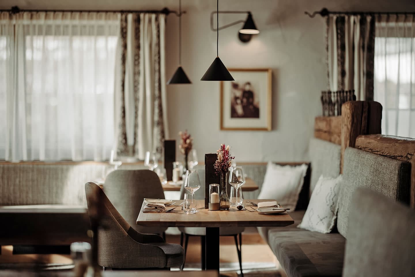 A cozy set table in the restaurant seven's kitchen
